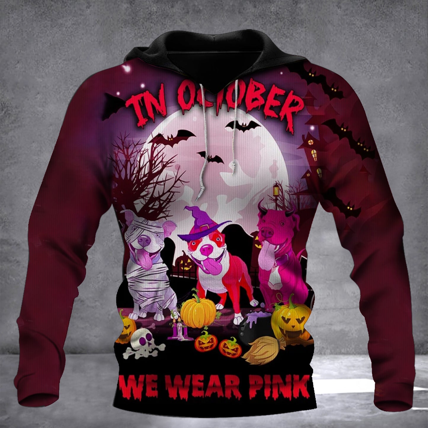 Pitbull Dog In October We Wear Pink 3D Halloween Hoodie