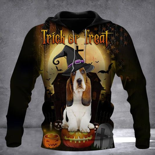 Basset Hound Dog Trick Or Treat 3D Halloween Hoodie