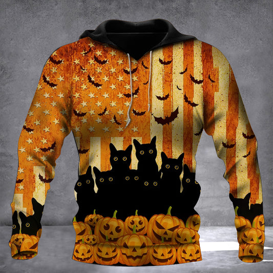 Black Cat Bat Pumpkin Halloween Hoodie