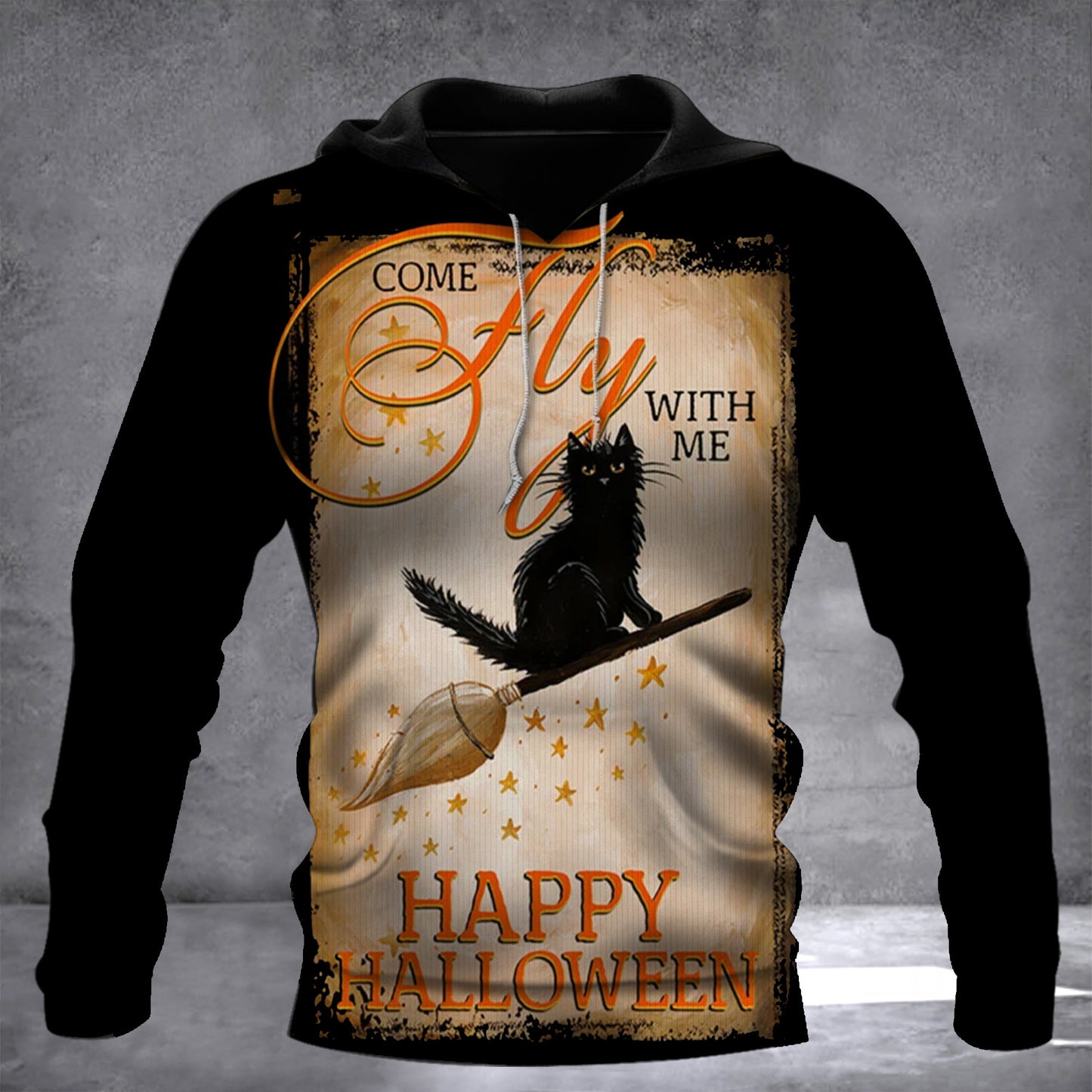 Black Cat Come Fly With Me Happy Halloween Hoodie