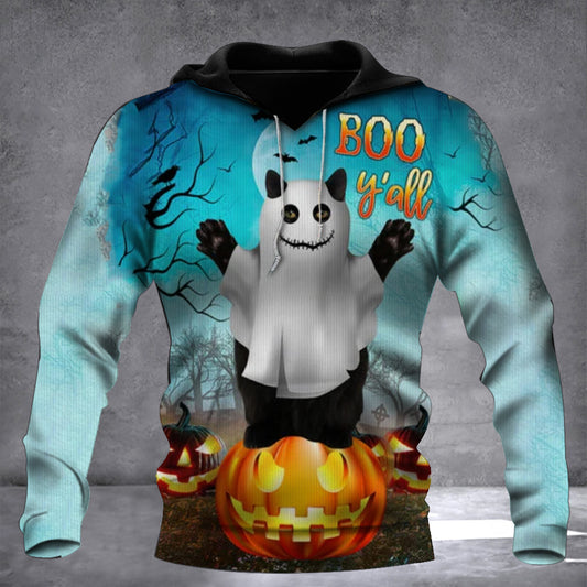 Black Cat Ghost On Pumpkin Boo Y'all Hoodie