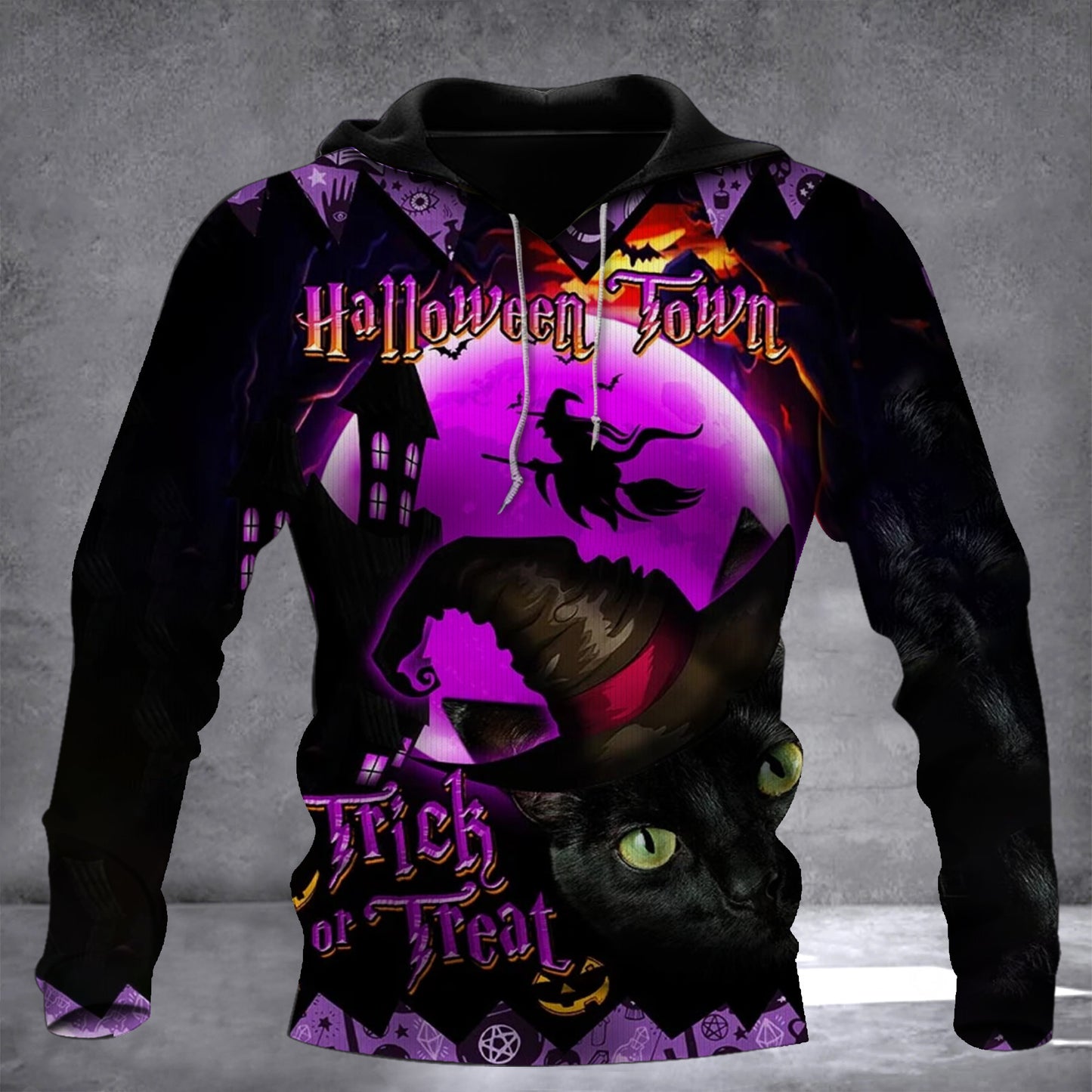 Black Cat Halloween Town Trick Or Treat Hoodie