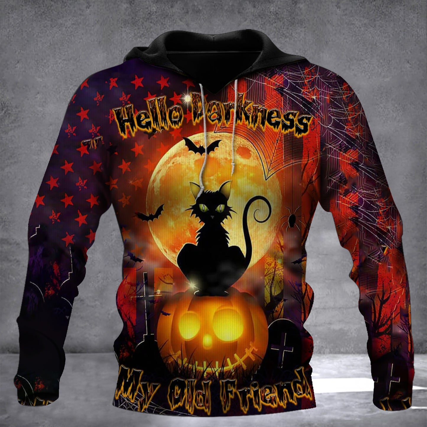 Black Cat Hello Darkness My Old Friend Halloween Hoodie