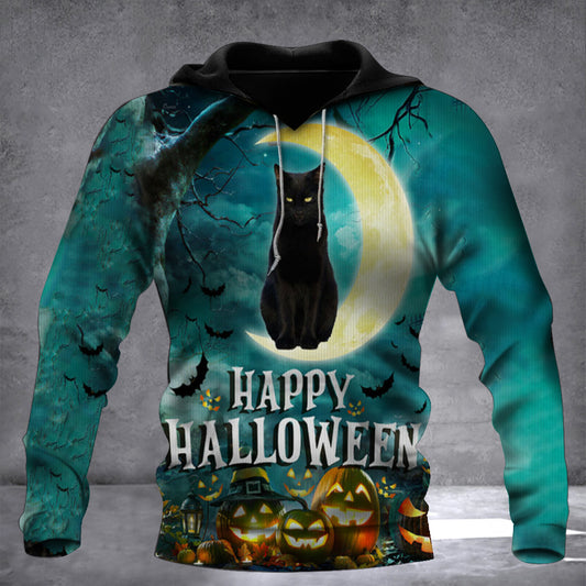 Black Cat In Moon Happy Halloween Hoodie