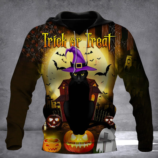 Black Cat Trick Or Treat Halloween Hoodie