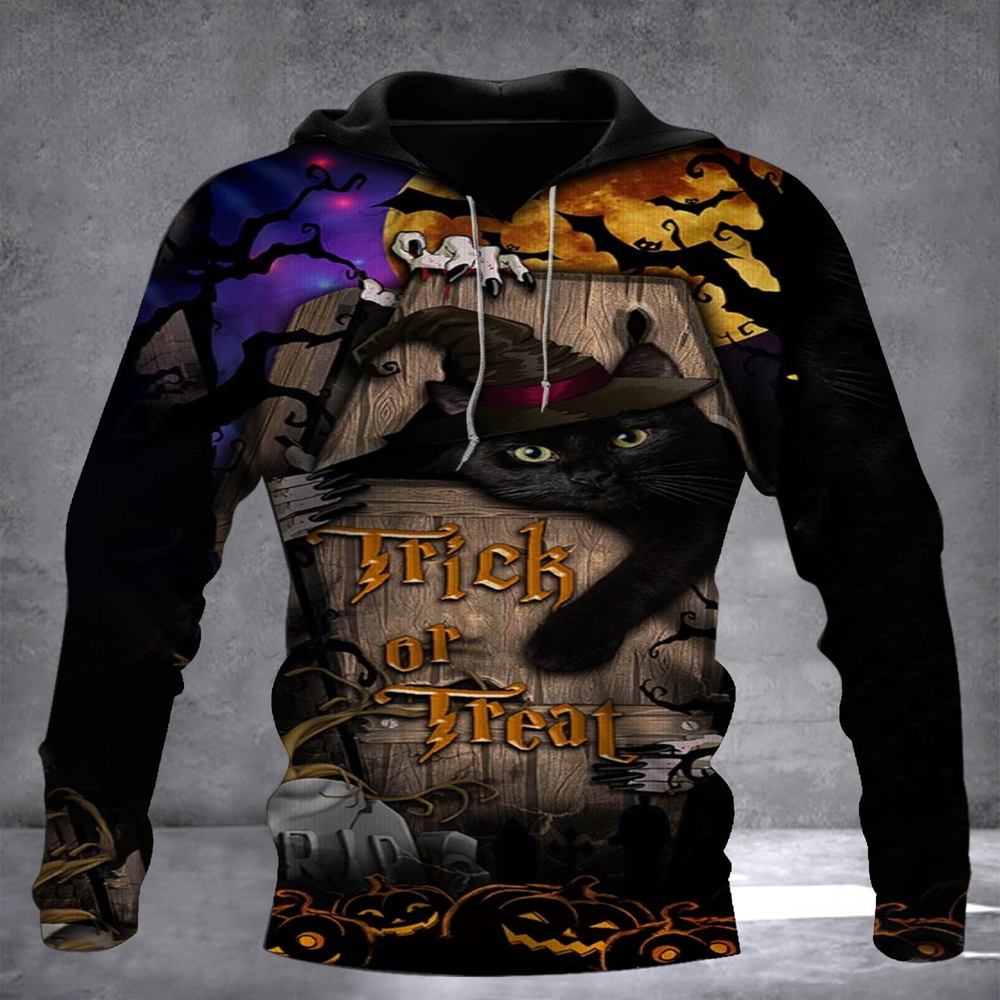 Black Cat Trick Or Treat Hoodie