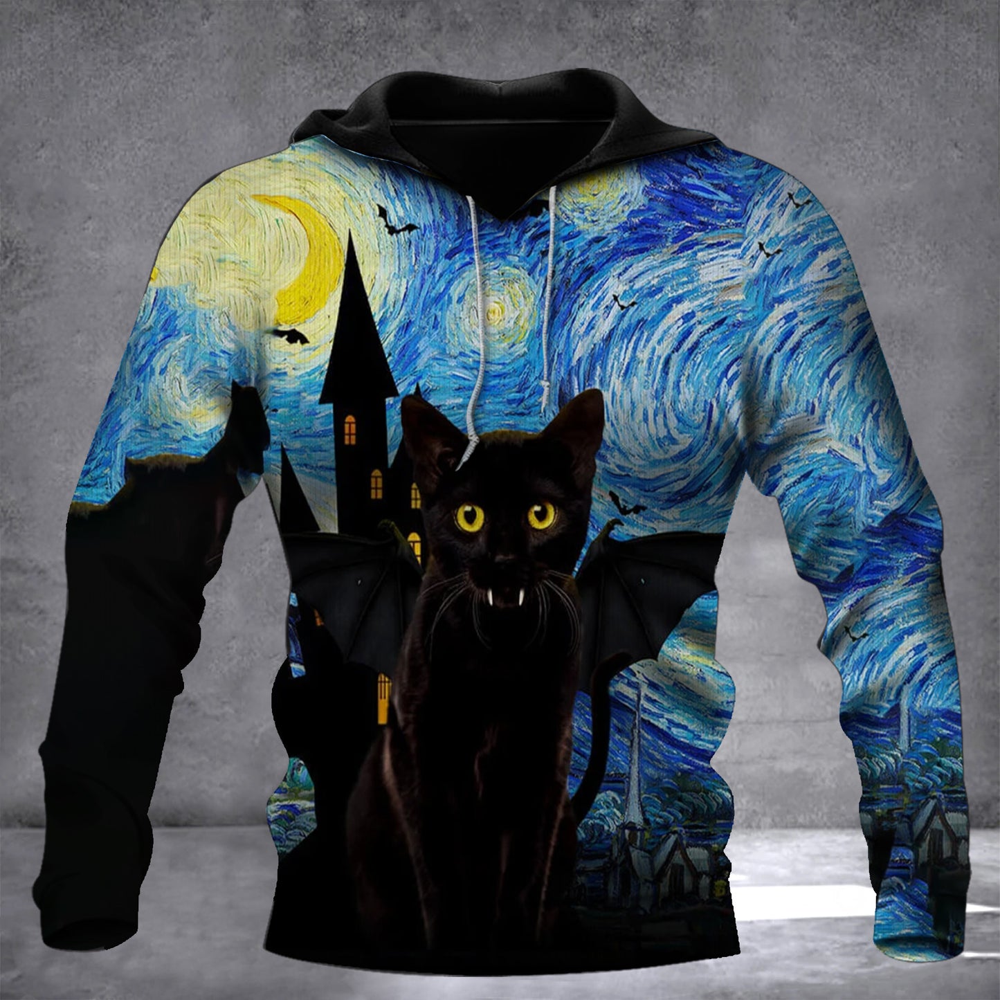 Black Cat Vampire Starry Night 3D Halloween Hoodie