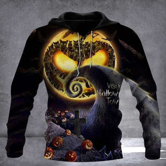 Black Cat Visit Halloween Town Hoodie