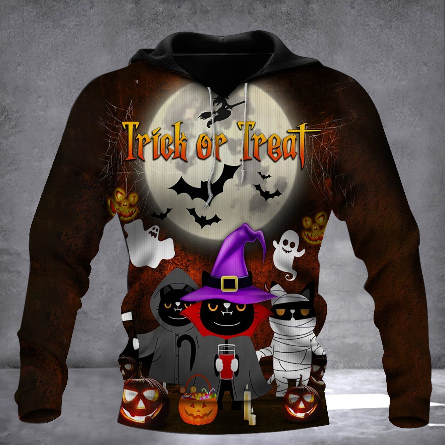 Black Cat Witch Costume Trick Or Treat Halloween Hoodie