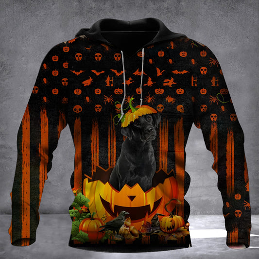 Black Labrador Retriever In Pumpkin Hoodie