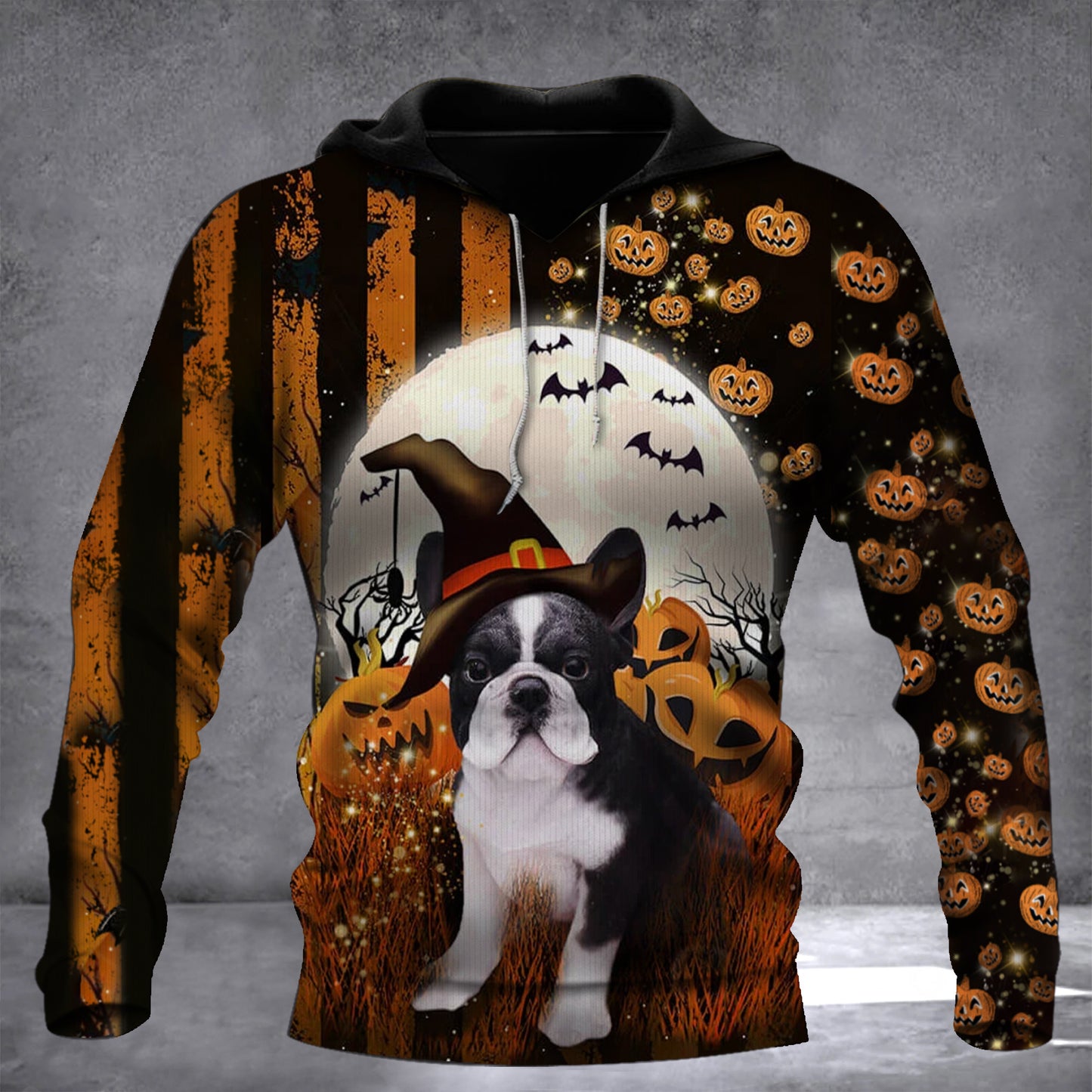 Boston Terrier Dog Pumpkin Halloween Hoodie