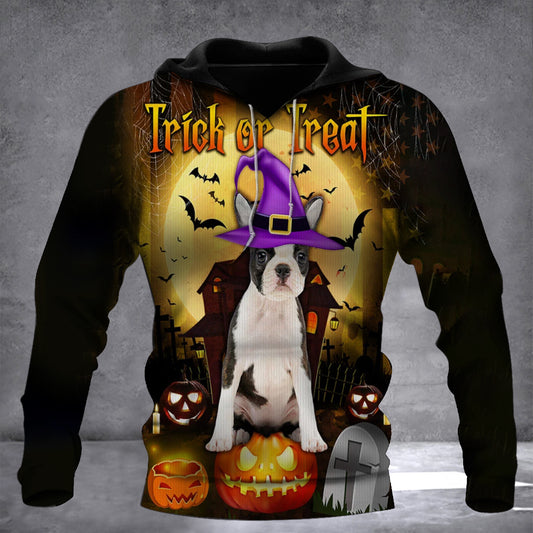 Boston Terrier Dog Trick Or Treat 3D Halloween Hoodie