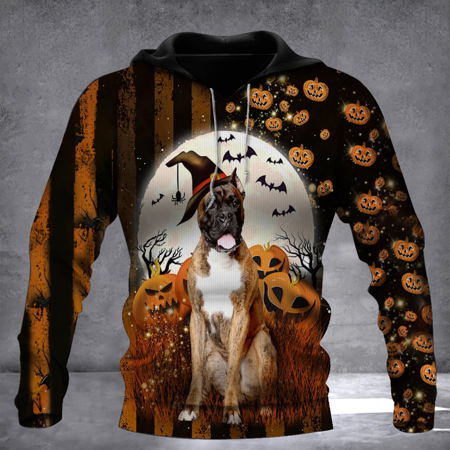 Boxer Dog Pumpkin Vintage Halloween Hoodie