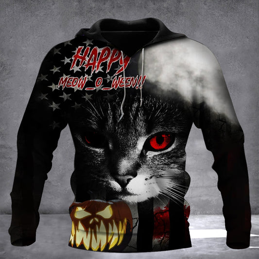 Cat Eye Red Happy Meow O Ween Halloween Hoodie