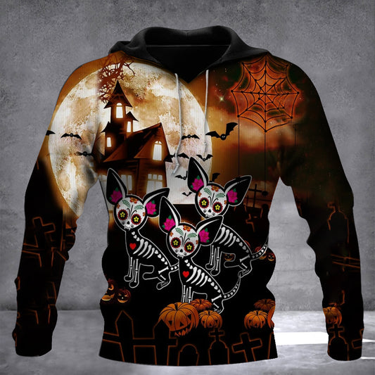 Cat Sugar Skeleton Haunted House Halloween Hoodie