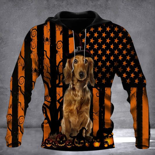 Dachshund Long Hair Pumpkin Halloween Hoodie