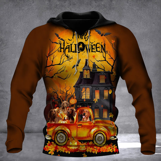 Dachshund On Autumn Truck Happy Halloween Hoodie