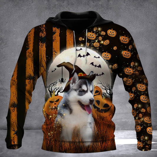 Husky Puppy Pumpkin Halloween Hoodie