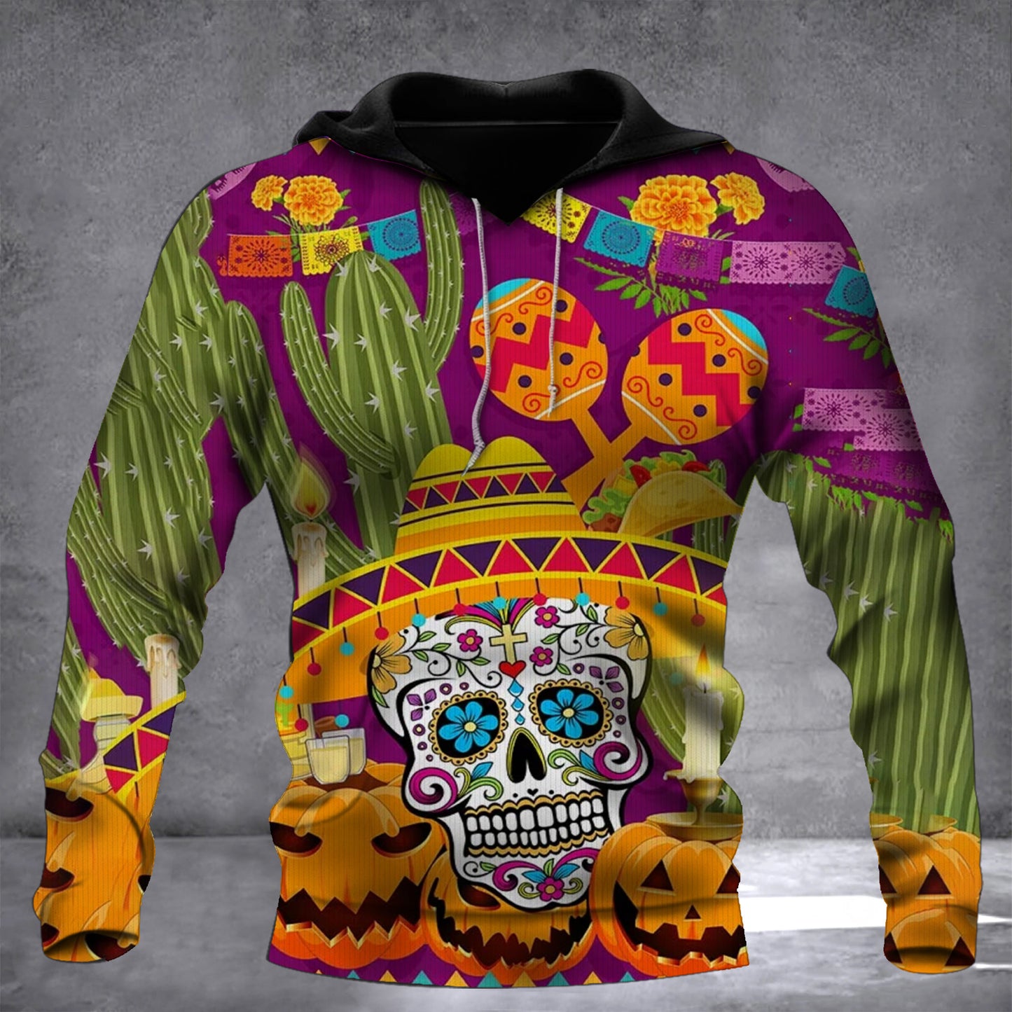 Mexican Skull With Flowers Day Of The Dead Hoodie