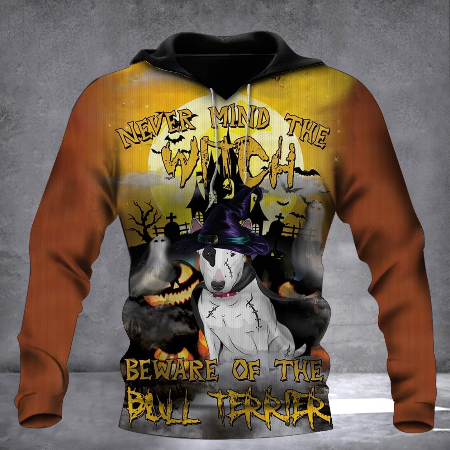 Never Mind The Witch Beware Of Bull Terrier Halloween Hoodie