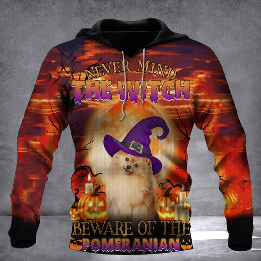 Never Mind The Witch Beware Of The Pomeranian Halloween Hoodie