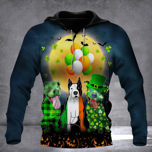 Pitbull Irish Shamrock Halloween Hoodie