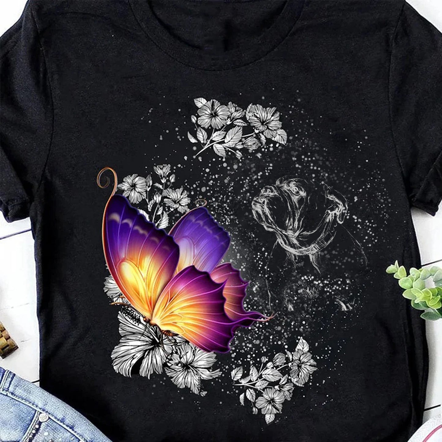 Pug Dog In Heaven Butterfly T-Shirt