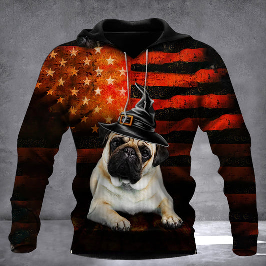 Pug Halloween American Flag Hoodie